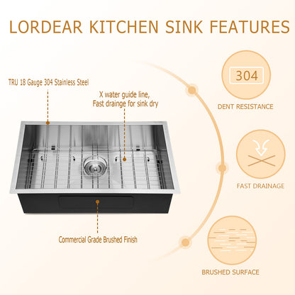 Lordear 30" Stainless Steel Undermount Single Bowl Kitchen Sink  from Lordear