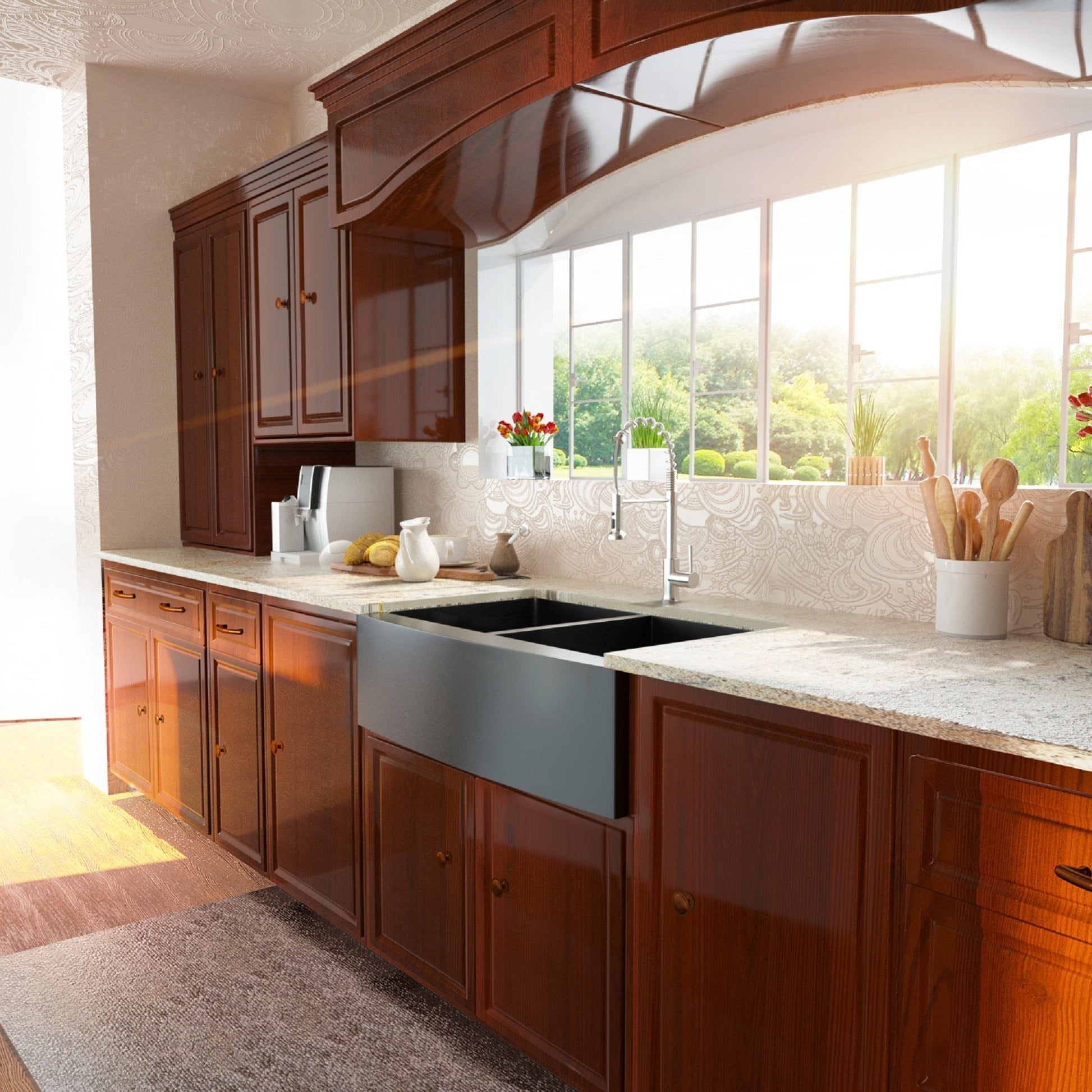 Lordear 36" ‎Stainless Steel Gunmetal Black Apron Front Double Bowl Farmhouse Kitchen Sink  from Lordear