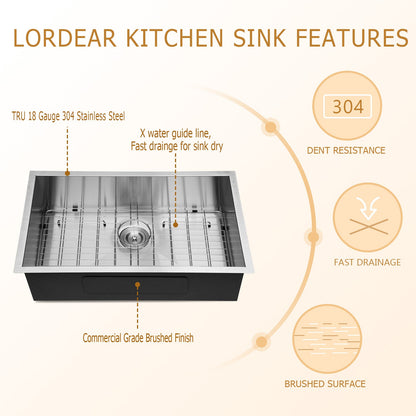 Lordear 30" Stainless Steel Undermount Single Bowl Kitchen Sink  from Lordear
