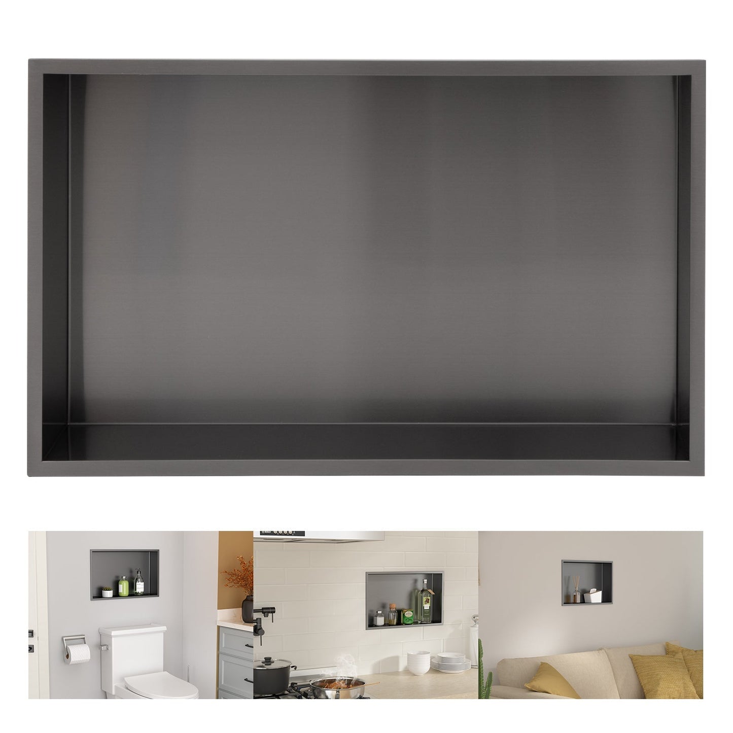 Lordear Shower Niche 18" x 14"/20" x 12" Rectangle Bathroom Niche Black No Tile Needed Recessed Wall Niche Insert for Storage  from Lordear