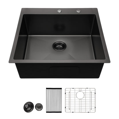Lordear 25" x 22" Stainless Steel Drop In Gunmetal Black Single Bowl Kitchen Sink  from Lordear