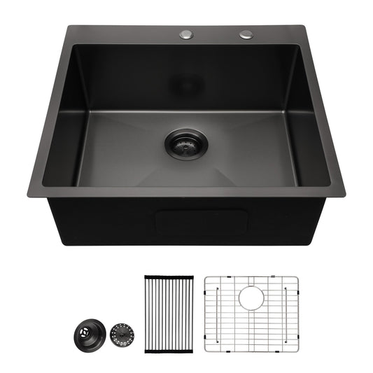 Lordear 25" x 22" Stainless Steel Drop In Gunmetal Black Single Bowl Kitchen Sink  from Lordear
