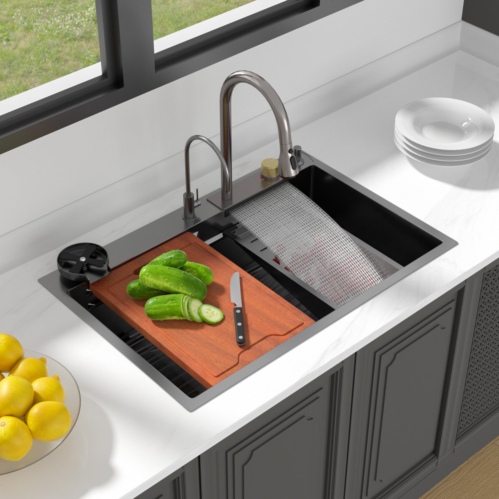 Lordear 33" Stainless Steel Drop In Waterfall Single Bowl Workstation Kitchen Sink  from Lordear
