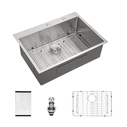 Lordear 30'' Drop In Stainless Steel Single Bowl Kitchen Sink with Bottom Grid and Strainer  from Lordear