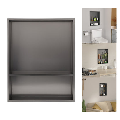 Lordear Stainless Steel Shower Niche 21in  x 17in  Rectangle Black No Tile Needed Recessed Wall Niche Insert for Bathroom Storage  from Lordear
