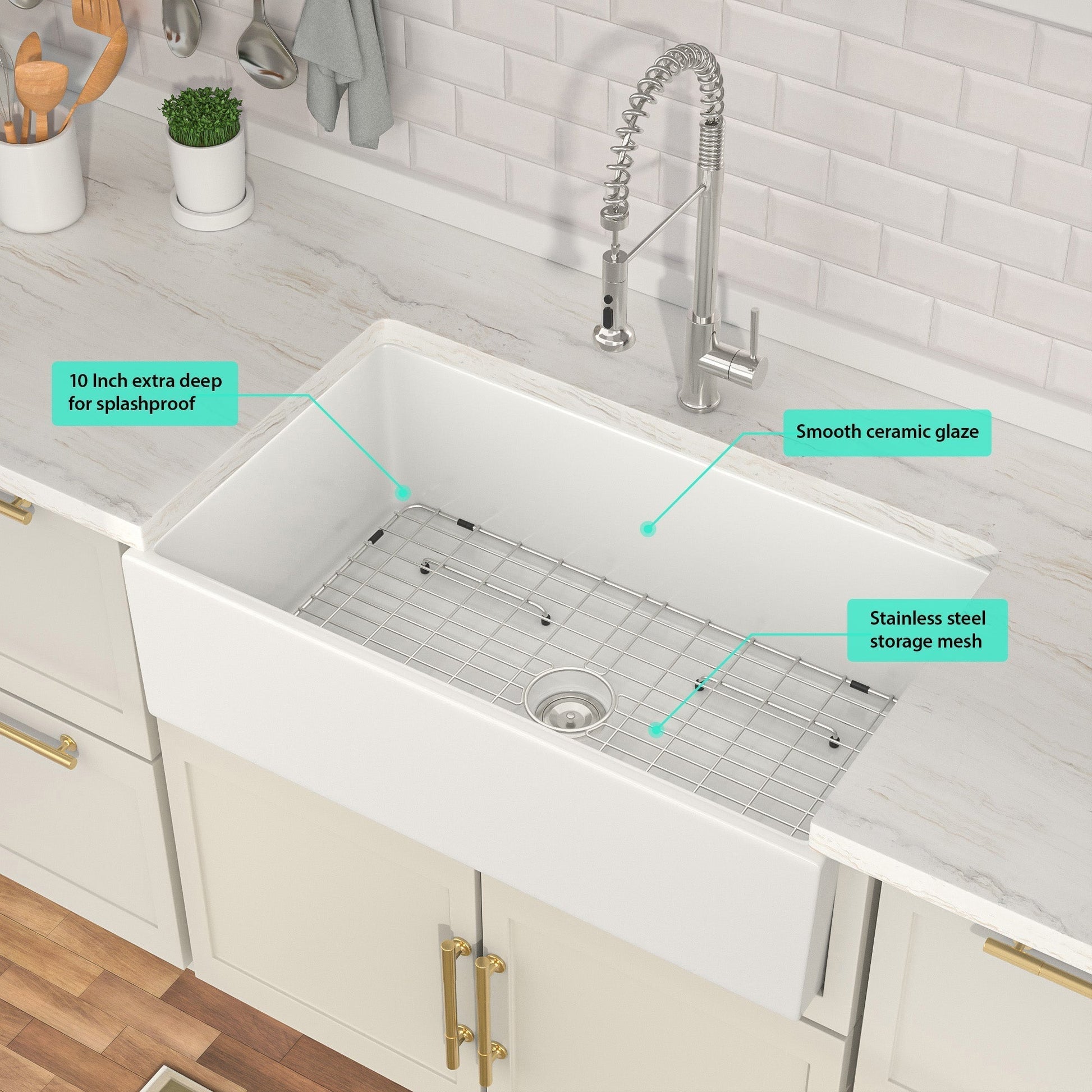 Lordear 30" x 18" White Ceramic Apron Front Farmhouse Kitchen Sink  from Lordear