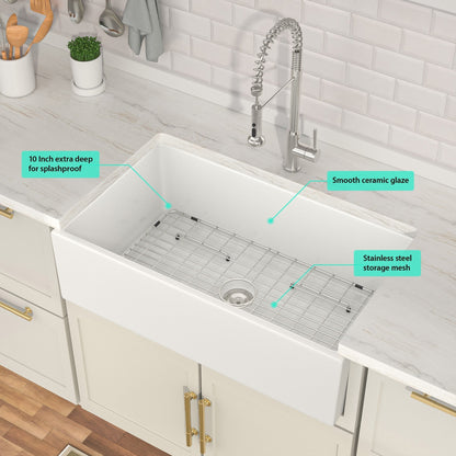 Lordear 30" x 18" White Ceramic Apron Front Farmhouse Kitchen Sink  from Lordear
