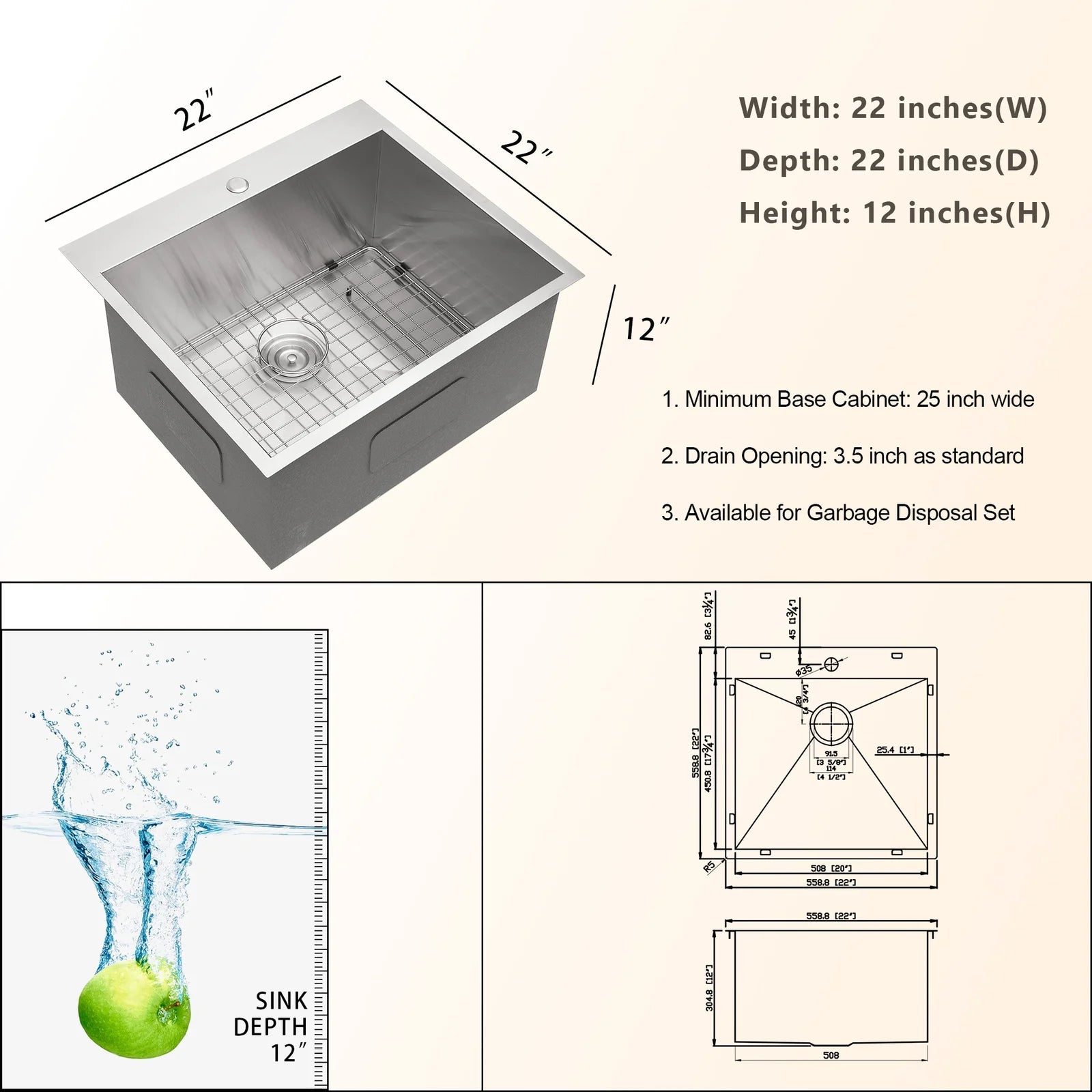 Lordear Stainless Steel Drop-in Single Bowl Deep Laundry Utility Sink  from Lordear