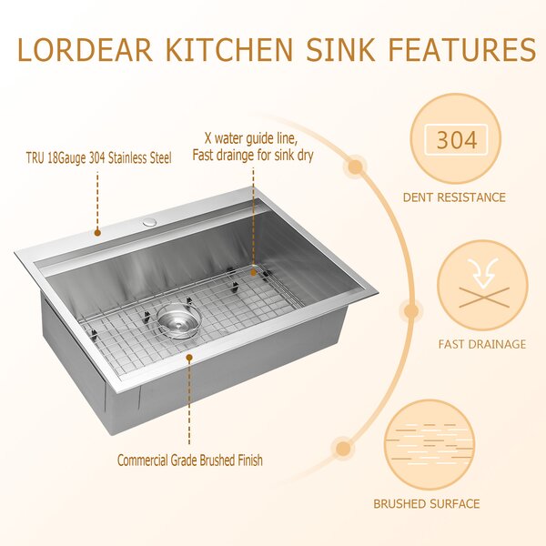 Lordear 25" x 22" Stainless Steel Drop-in Workstation Kitchen Sink  from Lordear