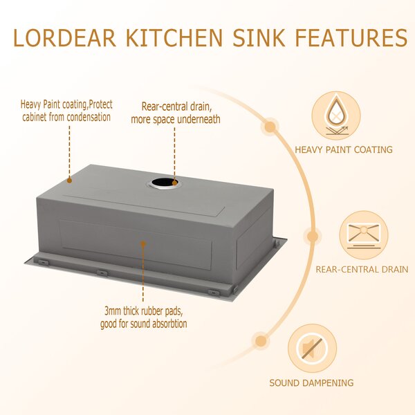 Lordear 25" x 22" Stainless Steel Drop-in Workstation Kitchen Sink  from Lordear