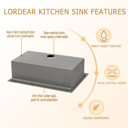 Lordear 25" x 22" Stainless Steel Drop-in Workstation Kitchen Sink  from Lordear