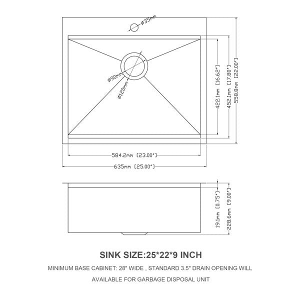 Lordear 25" x 22" Stainless Steel Drop-in Workstation Kitchen Sink  from Lordear