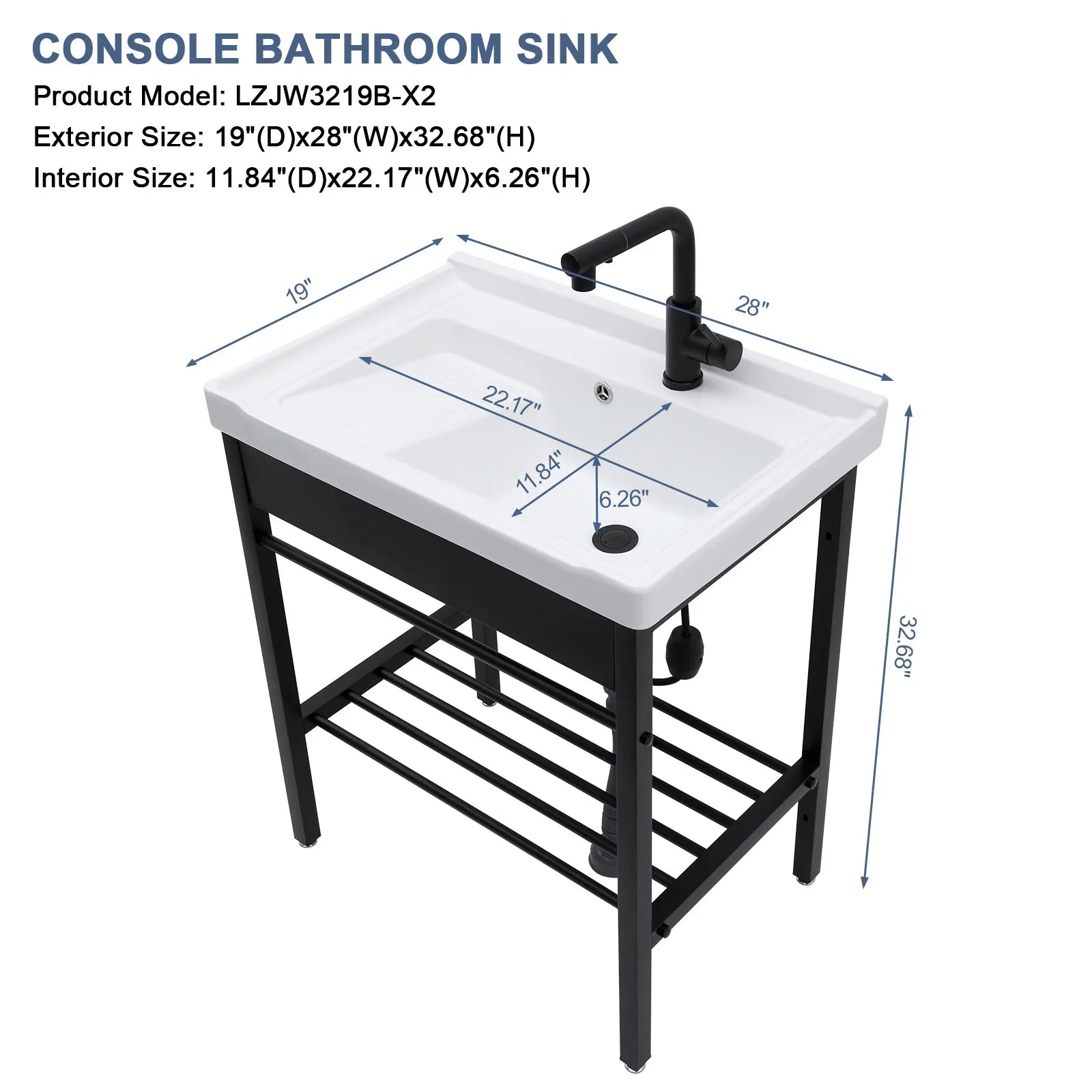 28in White Ceramic Console Laundry Sink Rectangular Bathroom Sink with Integrated Washboard Stainless Pedestal Ledge Vessel Sink  from Lordear