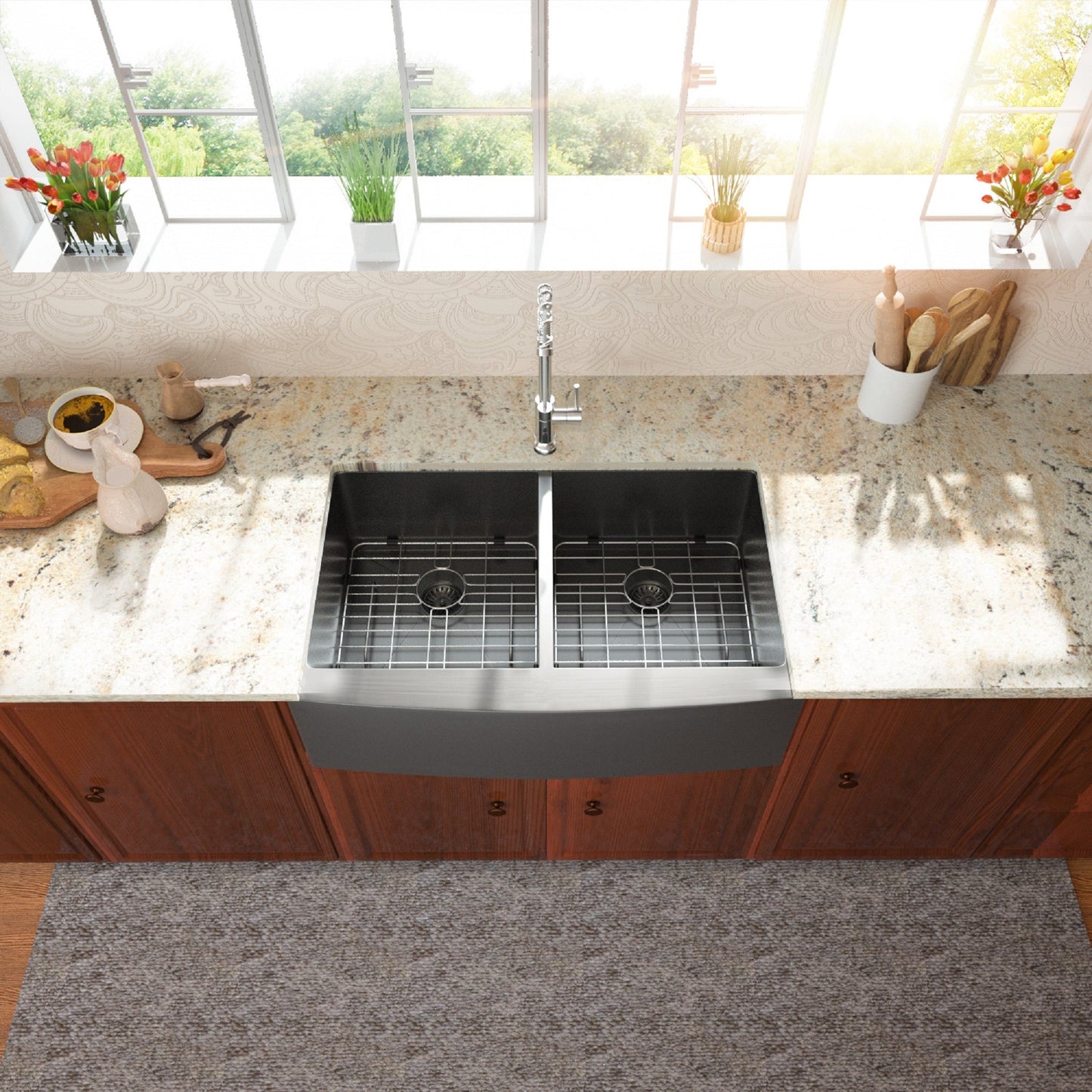 Lordear 36" ‎Stainless Steel Gunmetal Black Apron Front Double Bowl Farmhouse Kitchen Sink  from Lordear