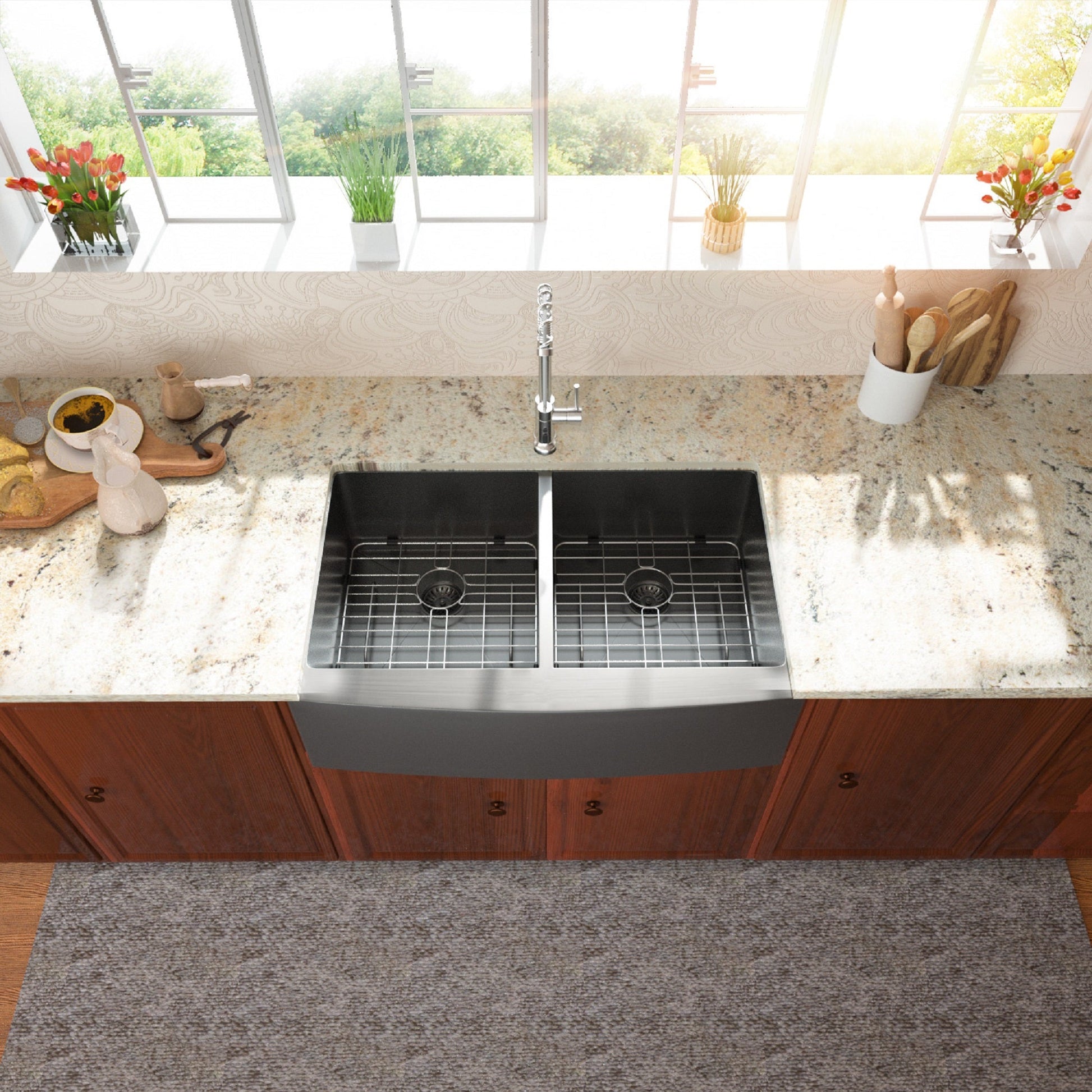 Lordear 36" ‎Stainless Steel Gunmetal Black Apron Front Double Bowl Farmhouse Kitchen Sink  from Lordear