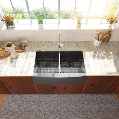 Lordear 36" ‎Stainless Steel Gunmetal Black Apron Front Double Bowl Farmhouse Kitchen Sink  from Lordear
