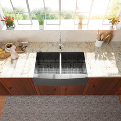 Lordear 36'' ‎Stainless Steel Gunmetal Black Apron Front Double Bowl Farmhouse Kitchen Sink  from Lordear