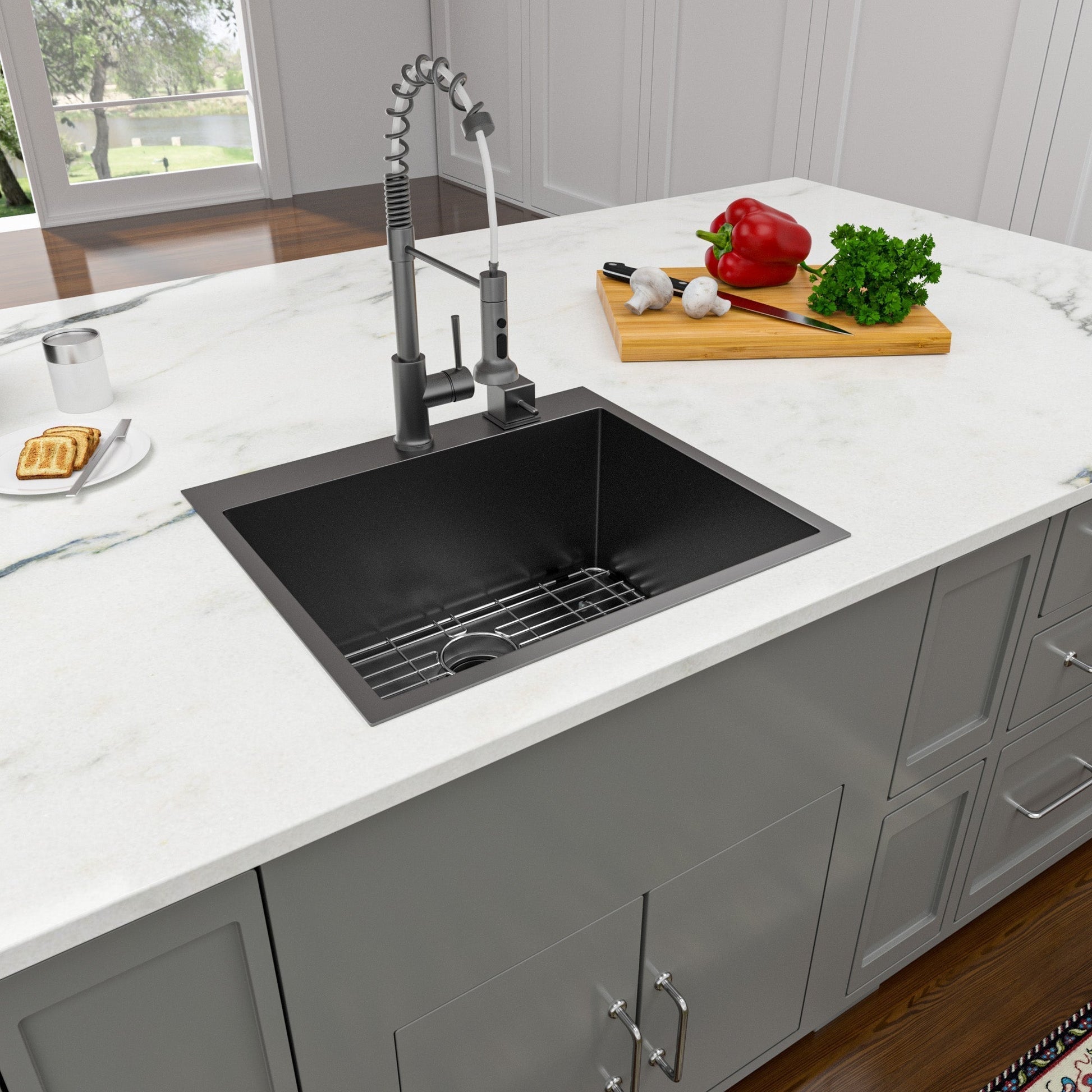 Lordear 25" x 22" Stainless Steel Drop In Gunmetal Black Single Bowl Kitchen Sink  from Lordear