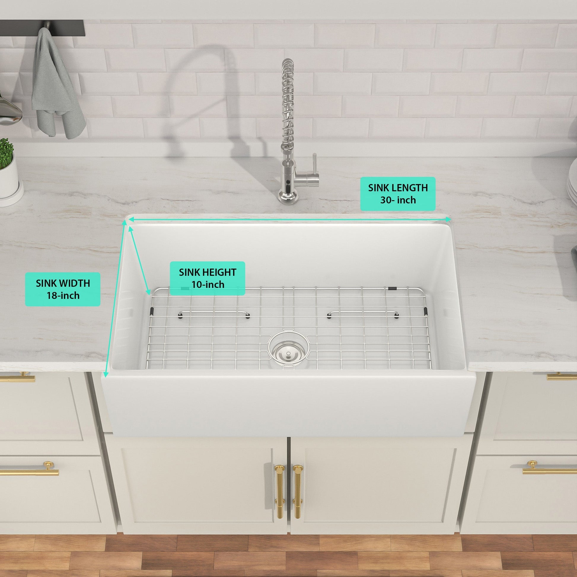 Lordear 30" x 18" White Ceramic Apron Front Farmhouse Kitchen Sink  from Lordear