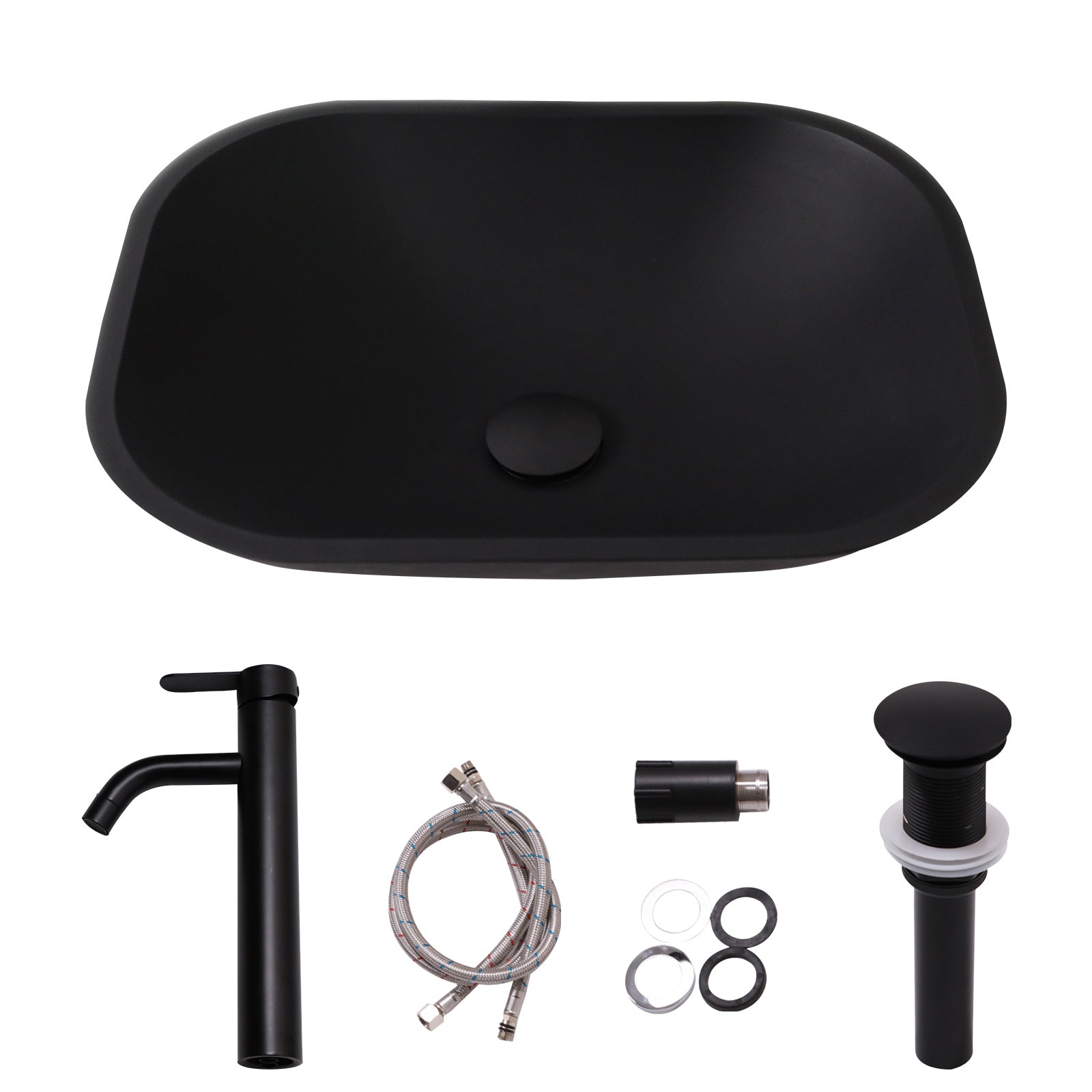 Lordear Tempered Glass Rectangular Matte Black Vessel Bathroom Sink with Faucet and Drain  from Lordear