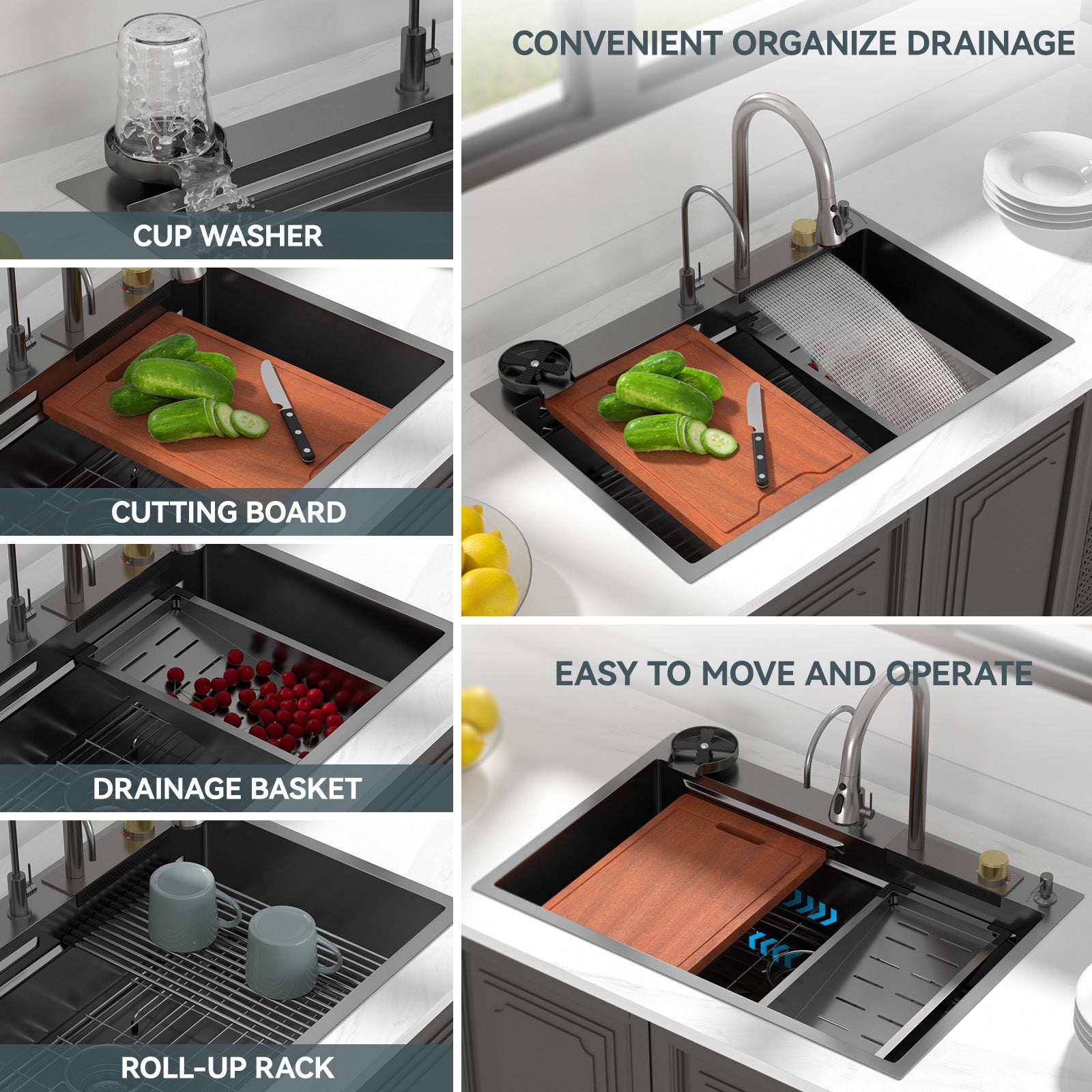 Lordear 33" Stainless Steel Drop In Waterfall Single Bowl Workstation Kitchen Sink  from Lordear