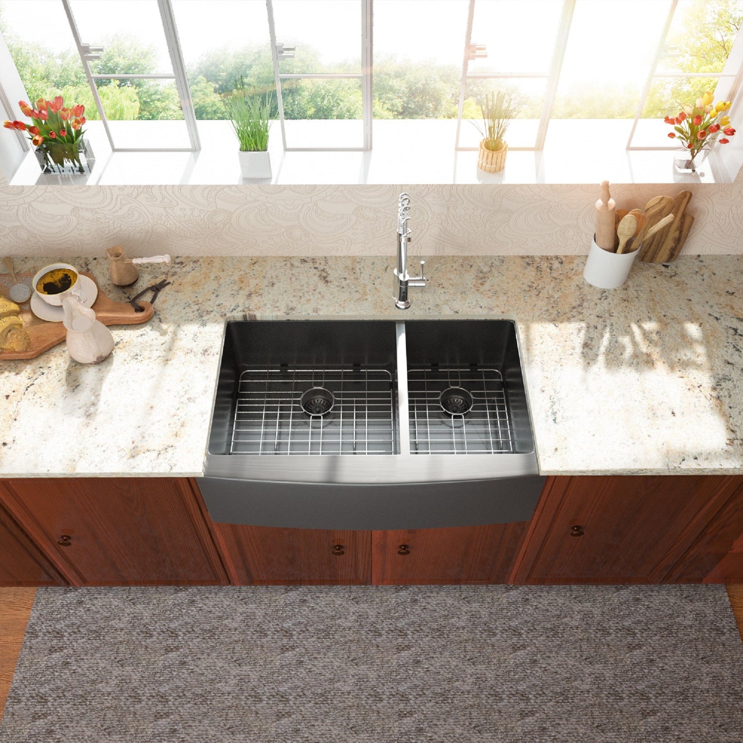 Lordear 33" Stainless Steel Double Bowl Gunmetal Black Apron Front Farmhouse Kitchen Sink  from Lordear