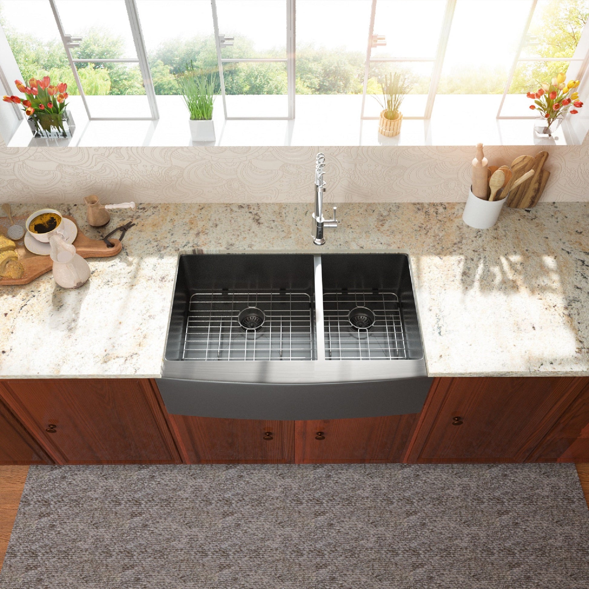 Lordear 33" Stainless Steel Double Bowl Gunmetal Black Apron Front Farmhouse Kitchen Sink  from Lordear