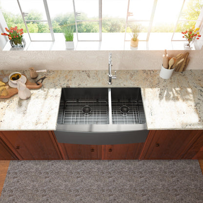 Lordear 33" Stainless Steel Double Bowl Gunmetal Black Apron Front Farmhouse Kitchen Sink  from Lordear