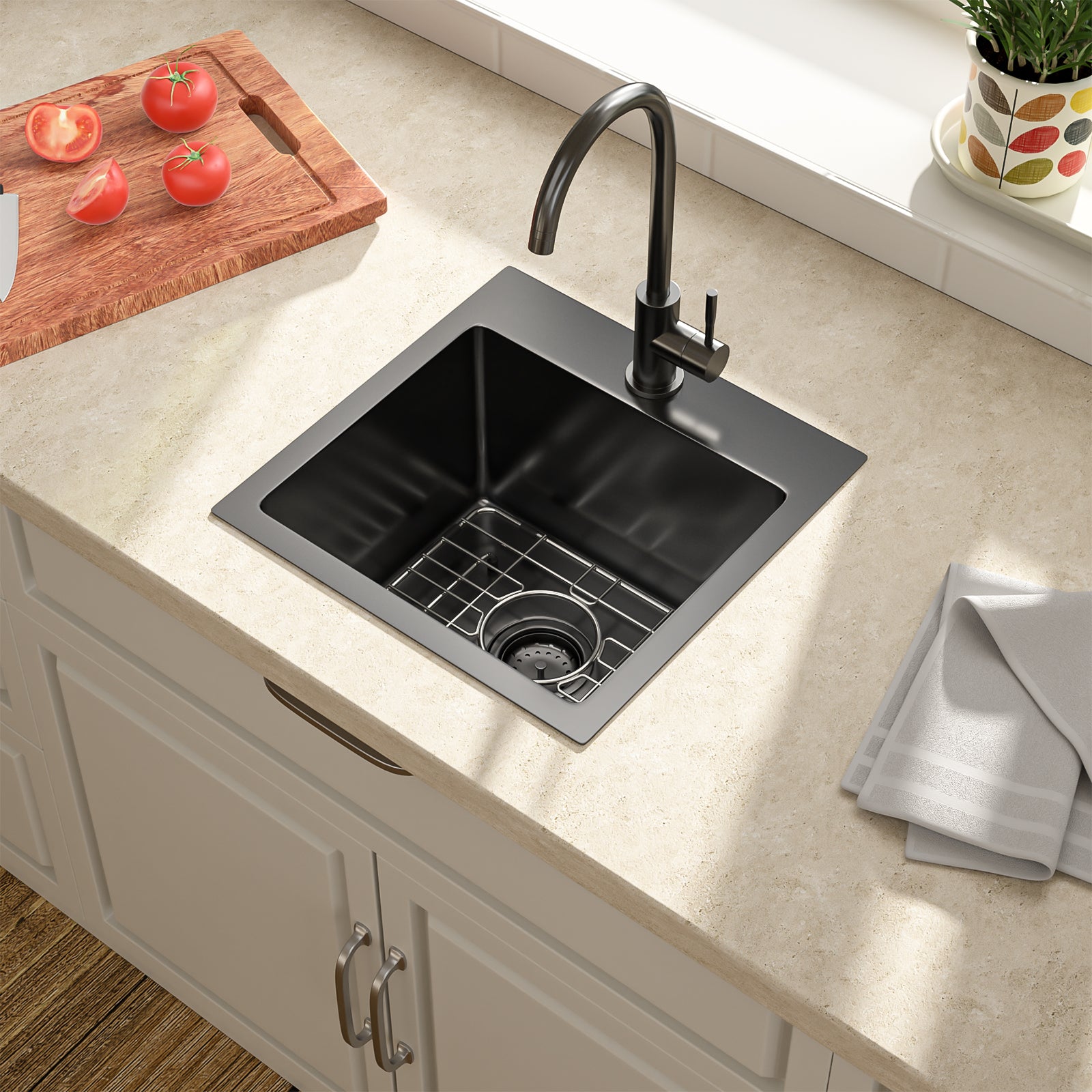 Lordear 15" x 15" Stainless Steel Drop In Single Bowl Prep RV Bar Sink  from Lordear