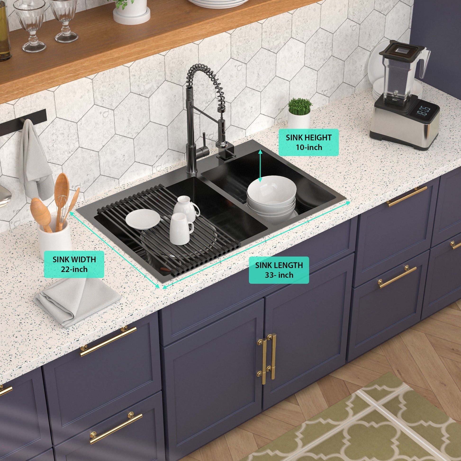 Lordear 33" Stainless Steel Gunmetal Black Double Bowl Drop-in Kitchen Sink  from Lordear