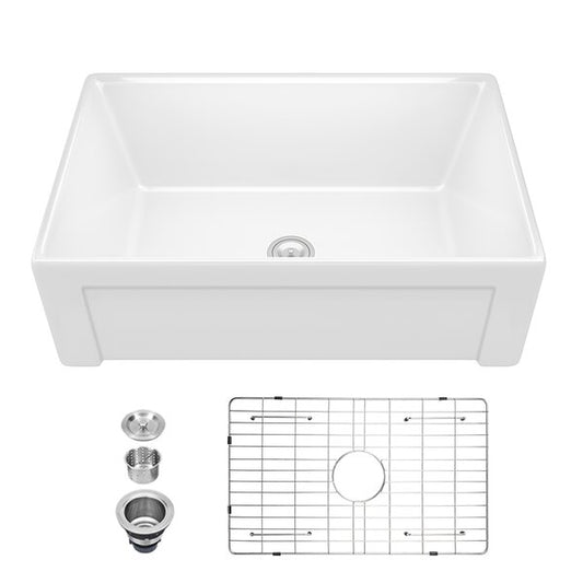 Lordear 30" Ceramic Fireclay Porcelain Apron-Front Single Bowl Farm Kitchen Sink  from Lordear