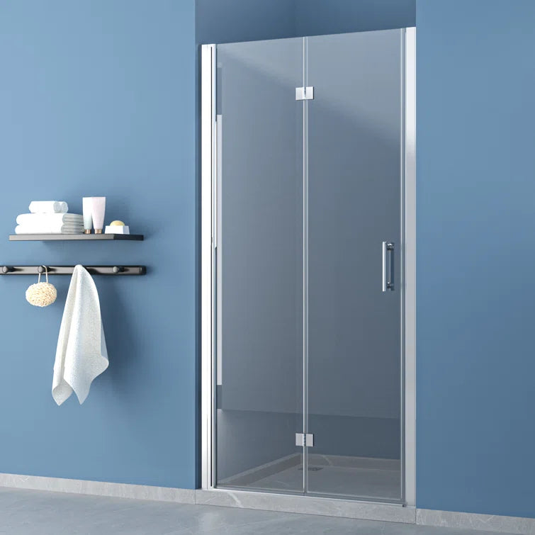Lordear 30" W x 72" H Tempered Glass Bifold Frameless Clear Bathroom Shower Door  from Lordear