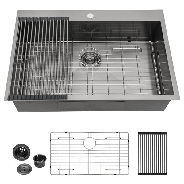 Lordear 30" x 22" Stainless Steel Black Single Bowl Drop-in Kitchen Sink  from Lordear