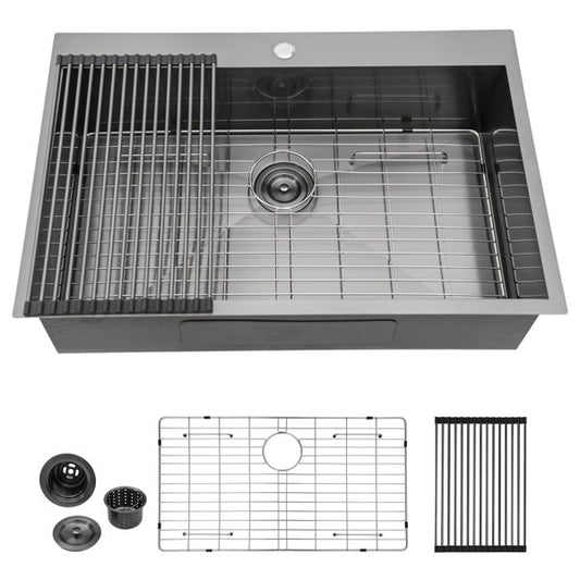 Lordear 30" x 22" Stainless Steel Black Single Bowl Drop-in Kitchen Sink  from Lordear