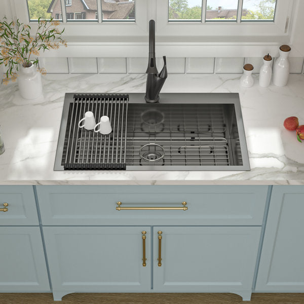 Lordear 30" x 22" Stainless Steel Black Single Bowl Drop-in Kitchen Sink  from Lordear