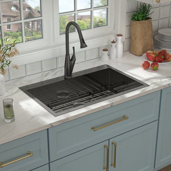 Lordear 30" x 22" Stainless Steel Black Single Bowl Drop-in Kitchen Sink  from Lordear