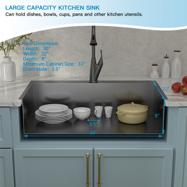 Lordear 30" x 22" Stainless Steel Black Single Bowl Drop-in Kitchen Sink  from Lordear