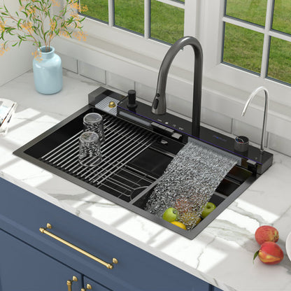 Lordear 30'' Stainless Steel Drop In Waterfall Single Bowl Digital Display Workstation Kitchen Sink  from Lordear