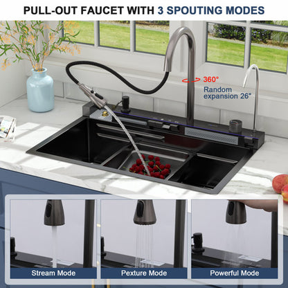 Lordear 30'' Stainless Steel Drop In Waterfall Single Bowl Digital Display Workstation Kitchen Sink  from Lordear