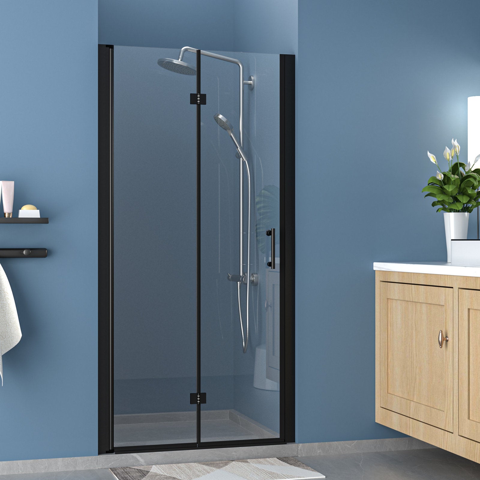 32 in.W x 72 in.H Bifold Frameless Clear Glass Shower Door 1/4 in. Fold Glass Matte Black Shower Door  from Lordear