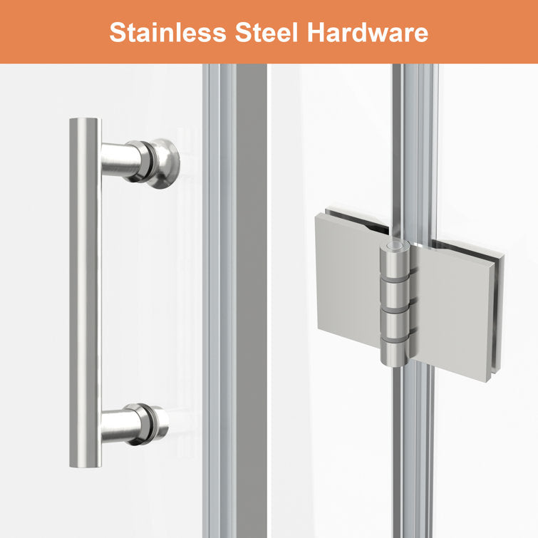 32 in.W x 72 in.H Bifold Frameless Clear Glass Shower Door 1/4 in. Fold Glass Brushed Nickel Shower Door  from Lordear