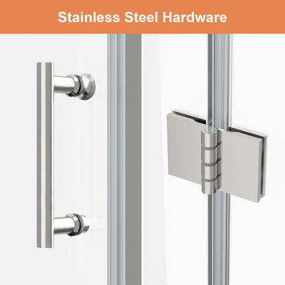 32 in.W x 72 in.H Bifold Frameless Clear Glass Shower Door 1/4 in. Fold Glass Brushed Nickel Shower Door  from Lordear