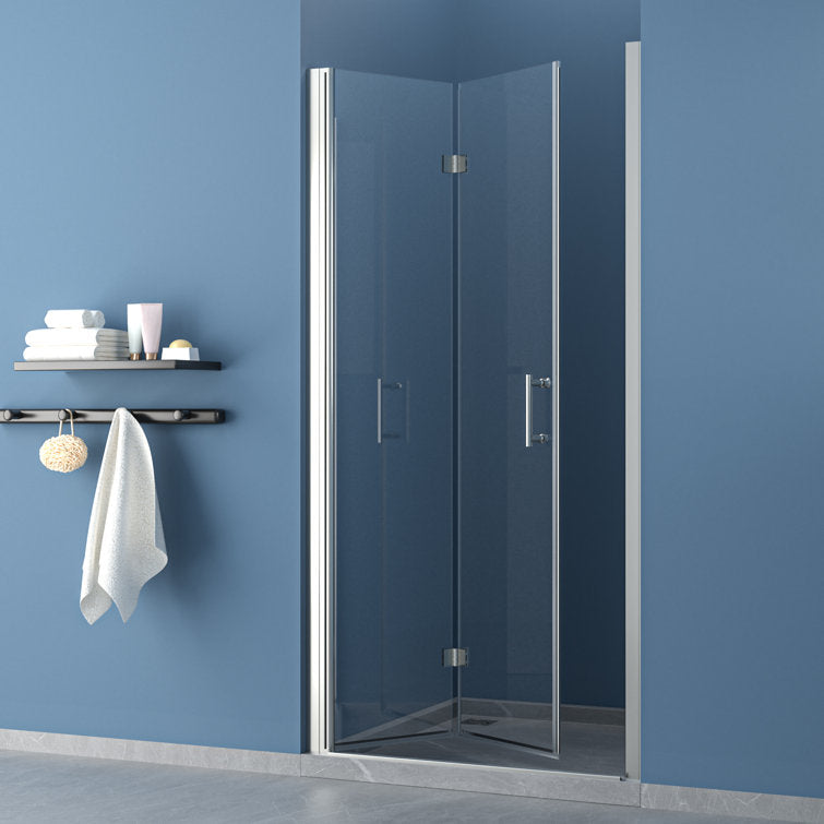 32 in.W x 72 in.H Bifold Frameless Clear Glass Shower Door 1/4 in. Fold Glass Brushed Nickel Shower Door  from Lordear