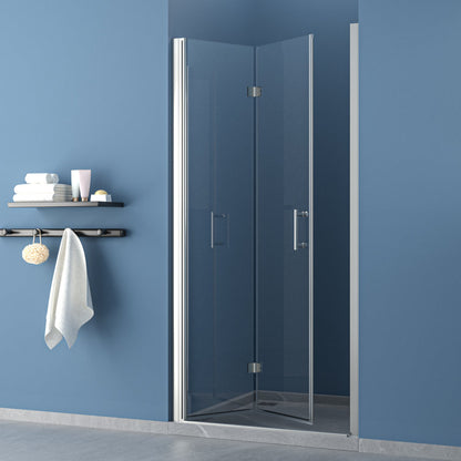 32 in.W x 72 in.H Bifold Frameless Clear Glass Shower Door 1/4 in. Fold Glass Brushed Nickel Shower Door  from Lordear
