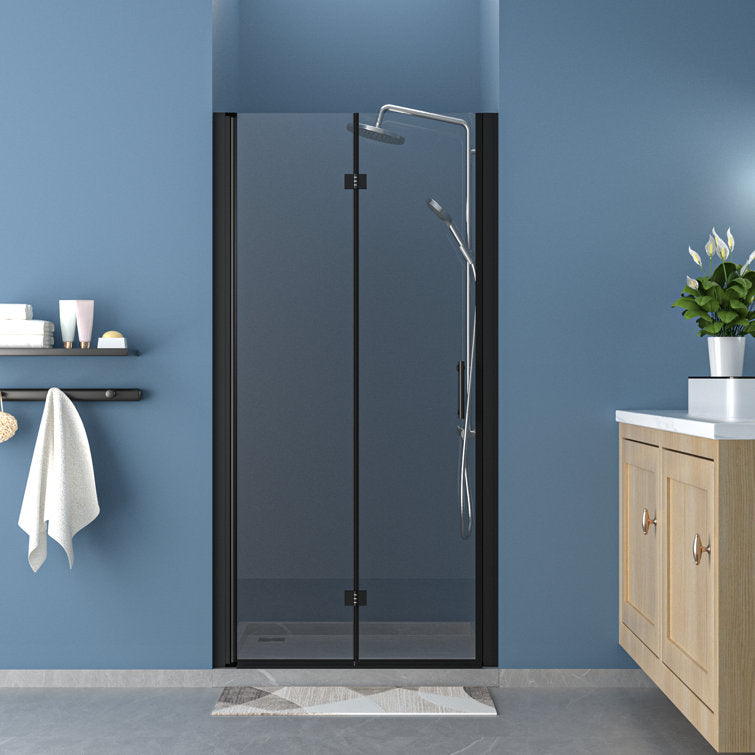 32 in.W x 72 in.H Bifold Frameless Clear Glass Shower Door 1/4 in. Fold Glass Matte Black Shower Door  from Lordear