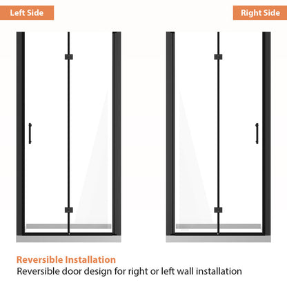 32 in.W x 72 in.H Bifold Frameless Clear Glass Shower Door 1/4 in. Fold Glass Matte Black Shower Door  from Lordear