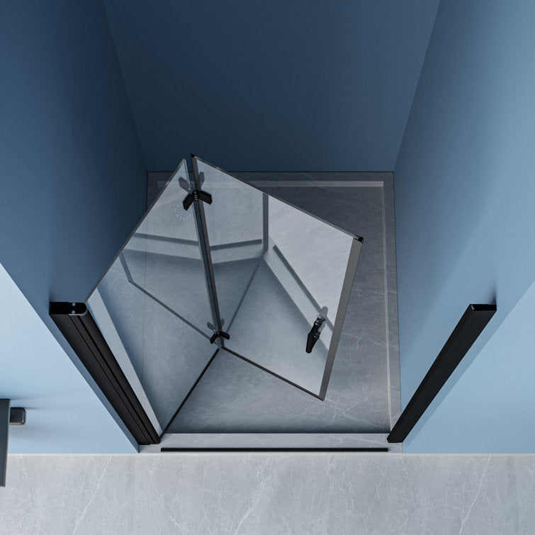 32 in.W x 72 in.H Bifold Frameless Clear Glass Shower Door 1/4 in. Fold Glass Matte Black Shower Door  from Lordear