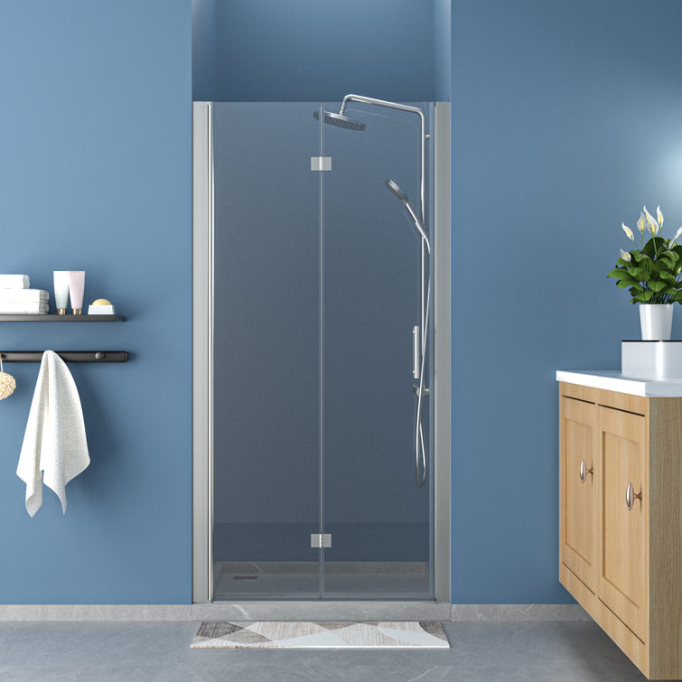 32 in.W x 72 in.H Bifold Frameless Clear Glass Shower Door 1/4 in. Fold Glass Brushed Nickel Shower Door  from Lordear