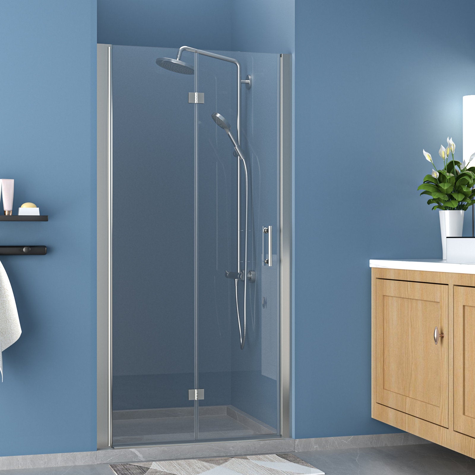 32 in.W x 72 in.H Bifold Frameless Clear Glass Shower Door 1/4 in. Fold Glass Brushed Nickel Shower Door  from Lordear