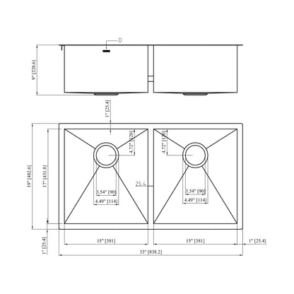Lordear 33" Stainless Steel Double Bowl Undermount Kitchen Sink  from Lordear